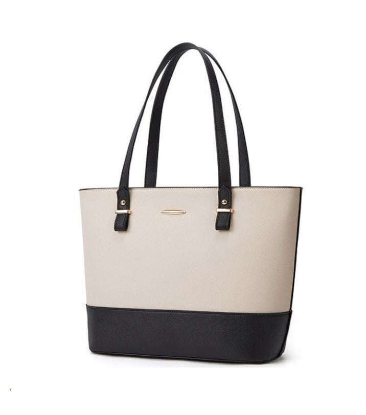 Classic Two-Tone Office Tote β Black & Beige